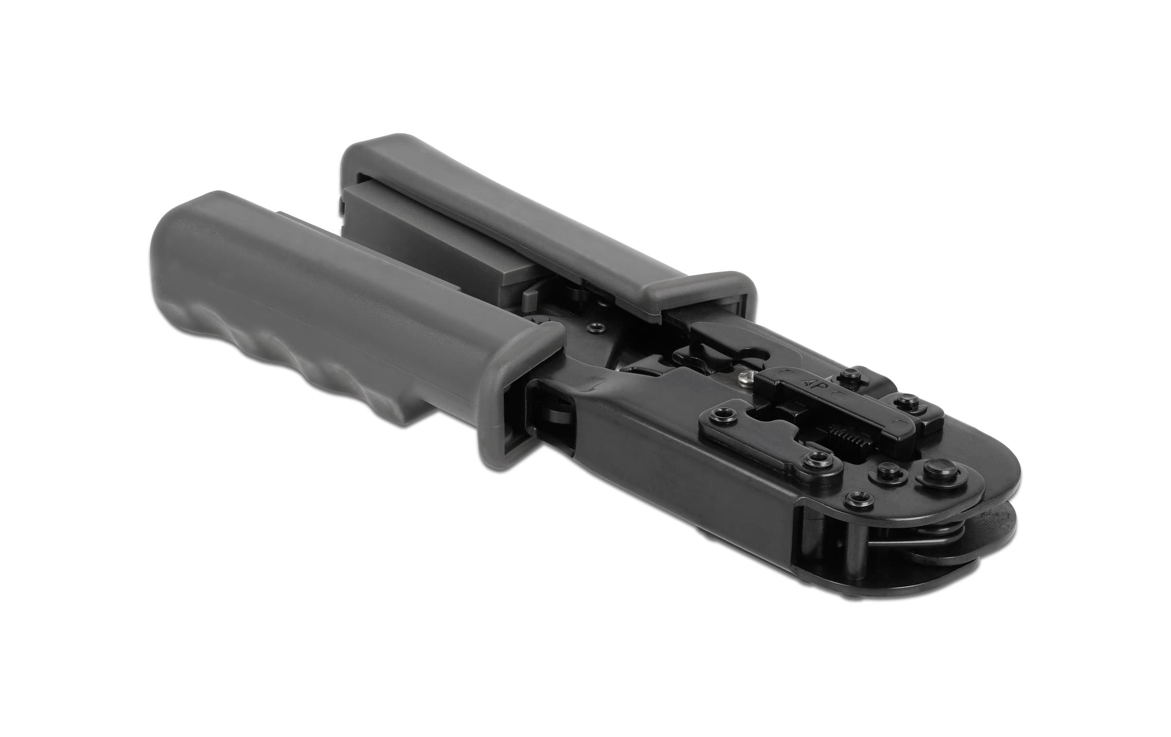 Delock 90510 Crimpzange mit Abisolierer und Netzwerktester für RJ45, RJ12/11 und RJ10 Stecker - Grau, Schwarz