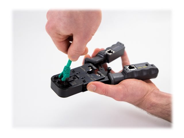 Delock Crimpzange 90511 mit Abisolierer und Netzwerktester für RJ45, RJ12, RJ11 und RJ10 Grau, Schwarz