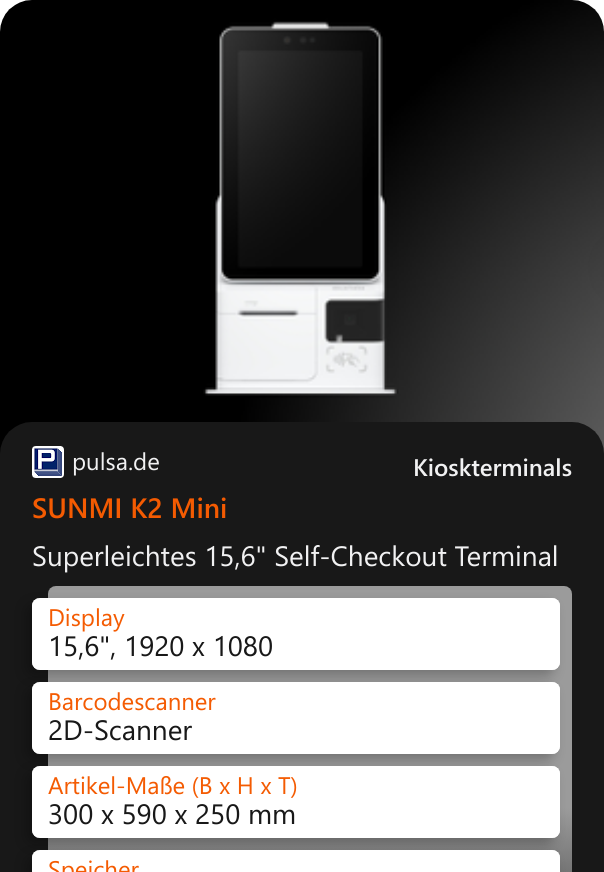 SUNMI K2 Mini Superleichtes 15,6 Self-Checkout Terminal