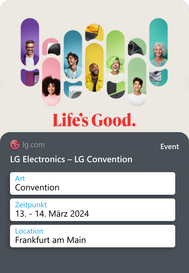 LG Electronics – LG Convention © 2024 LG Electronics. Alle Rechte vorbehalten. ImpressumDatenschutzerklärung