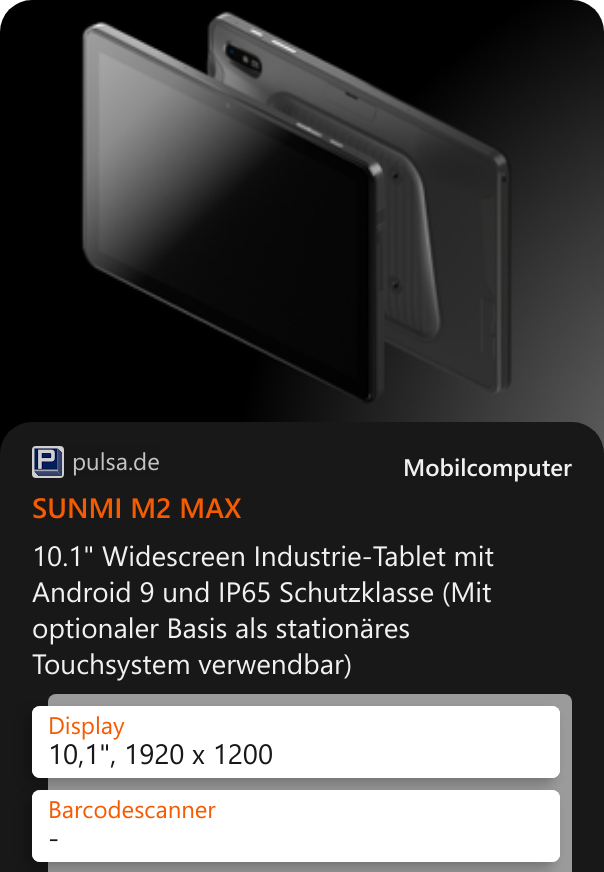 SUNMI M2 MAX 10.1 Widescreen Industrie-Tablet mit Android 9 und IP65 Schutzklasse (Mit optionaler Basis als stationäres Touchsystem verwendbar)