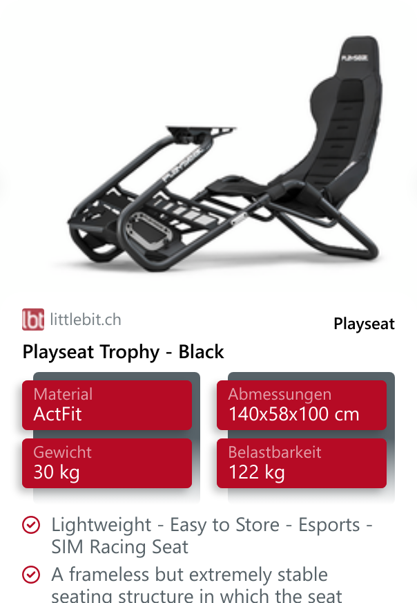 Playseat Trophy - Black Lightweight - Easy to Store - Esports - SIM Racing Seat
