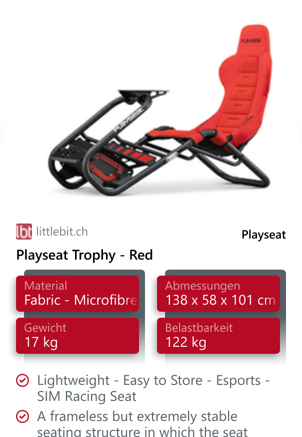 Playseat Trophy - Red Lightweight - Easy to Store - Esports - SIM Racing Seat