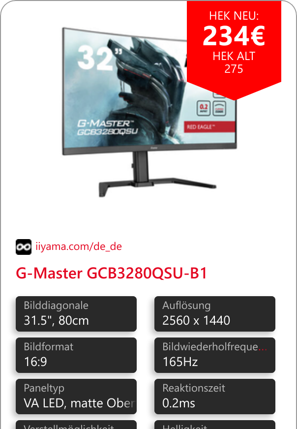 G-Master GCB3280QSU-B1 Tauche komplett ins Spiel ein mit dem 165Hz Curved-Monitor Red Eagle GCB3280QSU