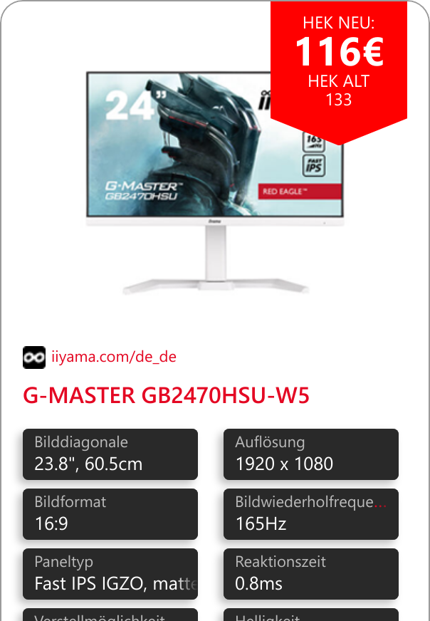 G-MASTER GB2470HSU-W5 Erwecke dein volles Gaming-Potential mit dem 165Hz Fast IPS Panel Monitor GB2470HSU Red Eagle