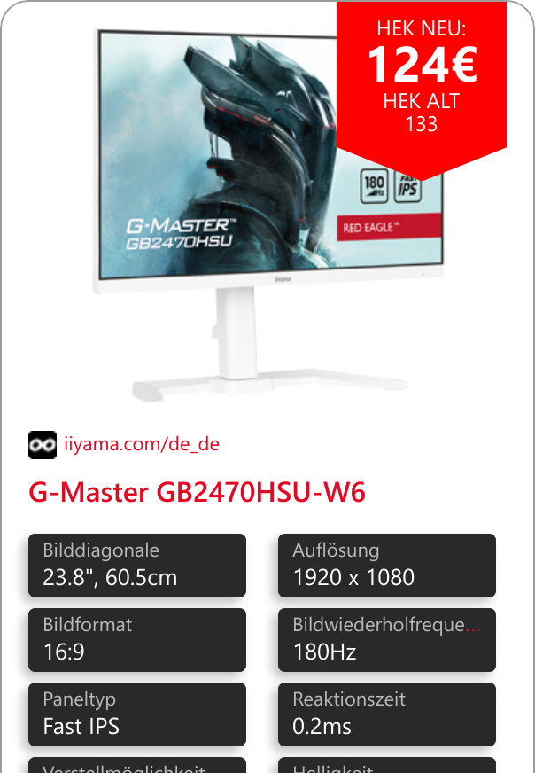  G-Master GB2470HSU-W6 Erwecke dein volles Spielpotenzial mit dem Fast IPS Panel Gaming-Monitor GB2470HSU Red Eagle