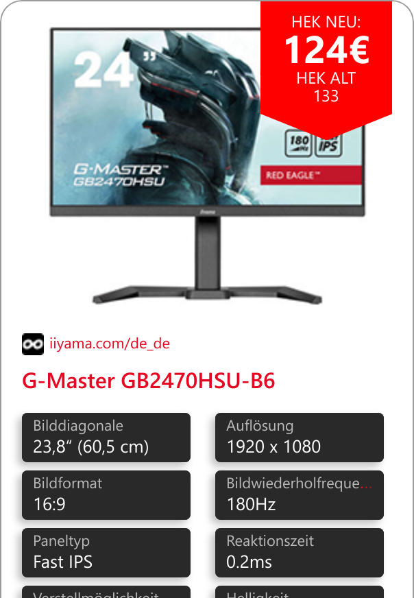 G-Master GB2470HSU-B6 Erwecke dein volles Spielpotenzial mit dem Fast IPS Panel Gaming-Monitor GB2470HSU Red Eagle