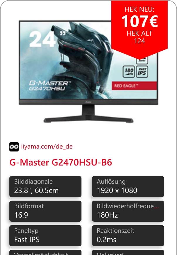 G-Master G2470HSU-B6 Erwecke dein volles Spielpotenzial mit dem Fast IPS Panel Gaming-Monitor G2470HSU Red Eagle