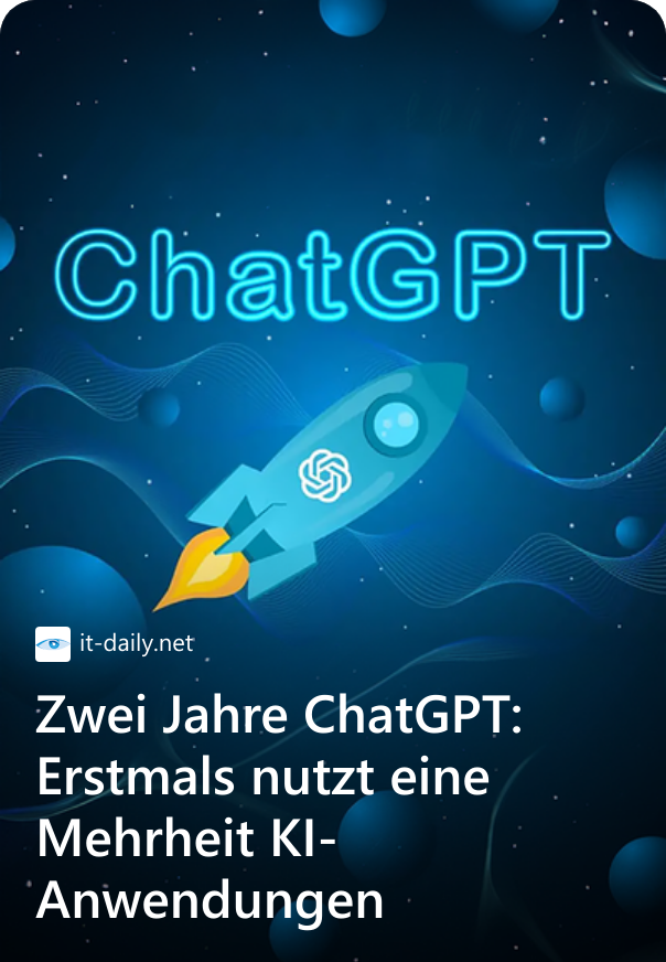 Zwei Jahre ChatGPT: Erstmals nutzt eine Mehrheit KI-Anwendungen ChatGPT, Google Gemini, MidJourney oder Anthropic Claude: Anwendungen generativer Künstlicher Intelligenz (KI) prägen zunehmend den Alltag in Deutschland. Gut jede:r zweite Bundesbürger:in (53 Prozent) hat generative KI bereits genutzt.