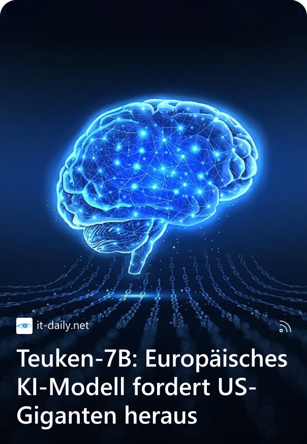 Teuken-7B: Europäisches KI-Modell fordert US-Giganten heraus GPT-4, Claude, Grok, Llama und Gemini: Die wichtigsten KI-Sprachmodelle stammen alle aus den USA. Mit dem Projekt OpenGPT-X und dem Sprachmodell Teuken-7B soll nun eine europäische KI-Infrastruktur aufgebaut werden. Das europäische Forschungsprojekt OpenGPT-X hat ein großes Sprachmodell für Anwendungen Künstlicher Intelligenz veröffentlicht. Das Modell mit dem Namen «Teuken-7B» wurde auf der Plattform «Hugging Face» zum Herunterladen bereitgestellt. OpenGPT-X ist ein europäisches Forschungs- und Entwicklungsprojekt, das Anfang 2022 gestartet wurde. Ziel des Projekts ist die Entwicklung eines großen KI-Sprachmodells, das den Anforderungen europäischer Werte, Datenschutzstandards und sprachlicher Vielfalt gerecht wird. «Teuken-7B» wurde von Grund auf mit den 24 Amtssprachen der EU trainiert und umfasst sieben Milliarden Parameter. US-Vormachtstellung bei KI-Sprachmodellen Bislang stammen fast alle relevanten KI-Sprachmodelle der westlichen Welt aus den USA. Dazu gehören GPT-4 von OpenAI, Claude vom KI-Start-up Anthropic, Grok von Elon Musks xAI sowie Llama vom Facebook-Konzern Meta und Gemini von Google. Nach Schätzungen von Experten verfügt allein die GPT-Variante GPT-4o von OpenAI über rund 200 Milliarden Parameter. Das europäische Modell «Teuken-7B» soll nun weltweit frei zur Verfügung stehen und damit eine aus der öffentlichen Forschung stammende Alternative für Wissenschaft und Unternehmen bieten können. Akteure aus Forschung und Unternehmen können das Open-Source-Modell auch in kommerziellen Projekten verwenden und den Code in ihren eigenen Anwendungen der Künstlichen Intelligenz nutzen. Europäische Sprachvielfalt Das Projekt OpenGPT-X wird von den beiden Fraunhofer-Instituten für Intelligente Analyse- und Informationssysteme (IAIS) und für Integrierte Schaltungen (IIS) geleitet. Beteiligt sind außerdem die TU Dresden, das Forschungszentrum Jülich und Unternehmen wie Aleph Alpha und IONOS SE. «Unser Modell hat seine Leistungsfähigkeit über eine große Bandbreite