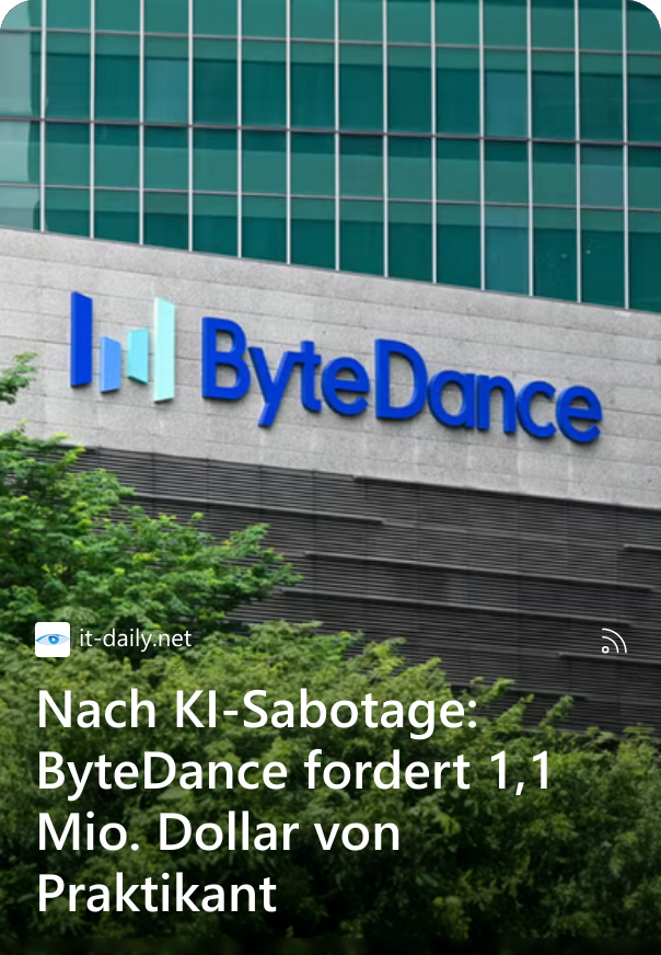 Nach KI-Sabotage: ByteDance fordert 1,1 Mio. Dollar von Praktikant Der chinesische TikTok-Mutterkonzern ByteDance hat rechtliche Schritte gegen einen ehemaligen Praktikanten eingeleitet. Der Vorwurf: Gezielte Manipulation am KI-Trainingssystem des Unternehmens. Wie das staatliche Rechtsmagazin „Legal Weekly“ berichtet, reichte ByteDance am Volksgericht des Pekinger Bezirks Haidian Klage gegen den Ex-Praktikanten Tian Keyu ein. Das Unternehmen fordert eine Schadenersatzzahlung in Höhe von 8 Millionen Yuan (umgerechnet etwa 1,1 Millionen US-Dollar). Arbeitsrechtliche Auseinandersetzungen sind in China zwar keine Seltenheit, doch ist eine Klage gegen einen Praktikanten – noch dazu mit einer derart hohen Schadenersatzforderung – höchst ungewöhnlich. Der Fall gewann zusätzlich an Brisanz, da er die strategisch wichtige KI-Entwicklung betrifft, insbesondere das Training von Large Language Models (LLM). Manipulation am KI-Training Laut einem internen Memo, das „Legal Weekly“ zitiert, soll Tian, der als Postgraduierter an der renommierten Peking-Universität eingeschrieben ist, durch Code-Manipulation und nicht autorisierte Änderungen gezielt die KI-Trainingsaufgaben des Teams sabotiert haben. Zuvor wurde berichte, der Praktikant sei unzufrieden über die Ressourcenzuteilung des Modelltrainingsprozesses gewesen sein. ByteDance reagierte im August mit der fristlosen Entlassung des Praktikanten. In einer Stellungnahme vom Oktober wies ByteDance Gerüchte zurück, wonach der Vorfall Schäden in Millionenhöhe verursacht und mehr als 8.000 Grafikprozessoren betroffen haben soll. Diese Darstellungen seien „stark übertrieben“, so das Unternehmen. Zu der aktuellen Klage wollte sich ByteDance auf Anfrage nicht äußern. Tags: #Künstliche Intelligenz | #TikTok